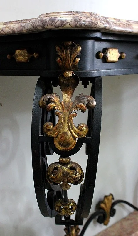 Console d’Applique en Marbre et Fer Forgé, esprit Rocaille – 1940 / 1950