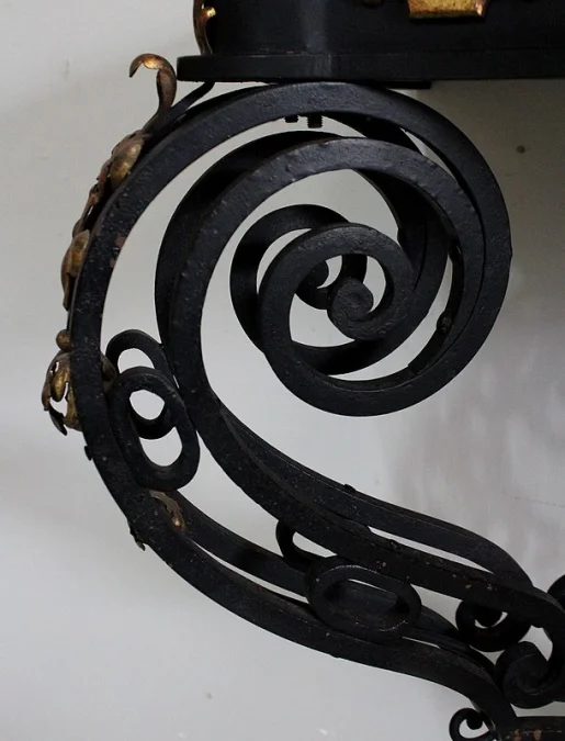 Console d’Applique en Marbre et Fer Forgé, esprit Rocaille – 1940 / 1950