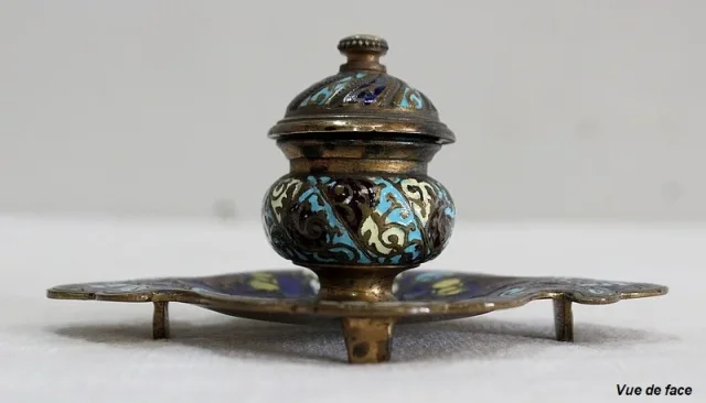Petit Encrier en Bronze et Émaux Cloisonnés – XIXe