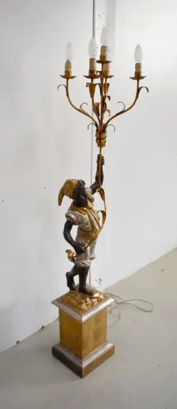 Nubien Porte-Torchère en Bois Sculpté, goût Vénitien – 1ère partie XXe