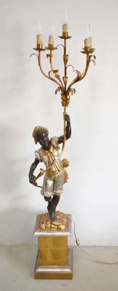 Nubien Porte-Torchère en Bois Sculpté, goût Vénitien – 1ère partie XXe