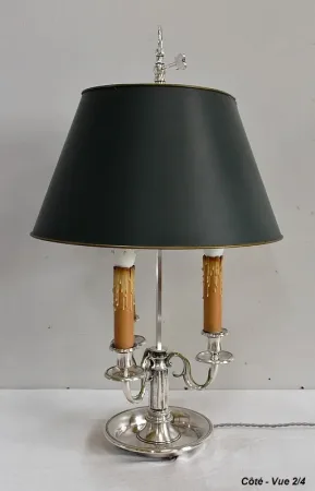 Importante Lampe Bouillotte en Métal Argenté, goût Louis XVI – Fin XIXe