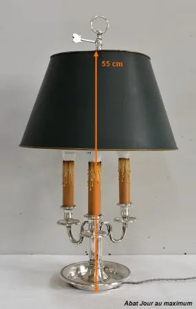 Importante Lampe Bouillotte en Métal Argenté, goût Louis XVI – Fin XIXe