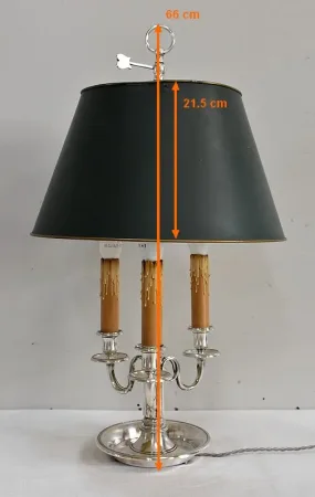 Importante Lampe Bouillotte en Métal Argenté, goût Louis XVI – Fin XIXe