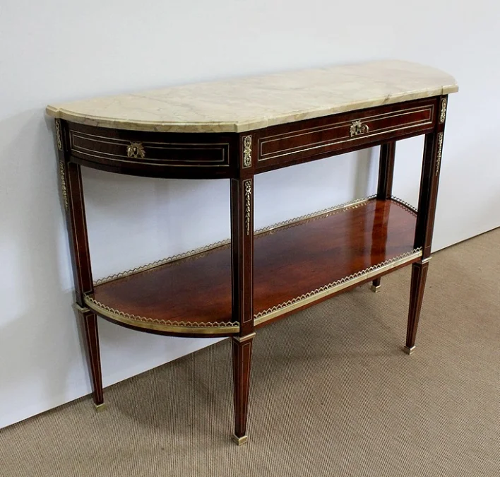 Longue Console en Acajou et Marbre, transition Louis XVI / Directoire – XVIIIe