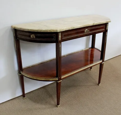Longue Console en Acajou et Marbre, transition Louis XVI / Directoire – XVIIIe