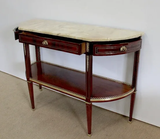 Longue Console en Acajou et Marbre, transition Louis XVI / Directoire – XVIIIe