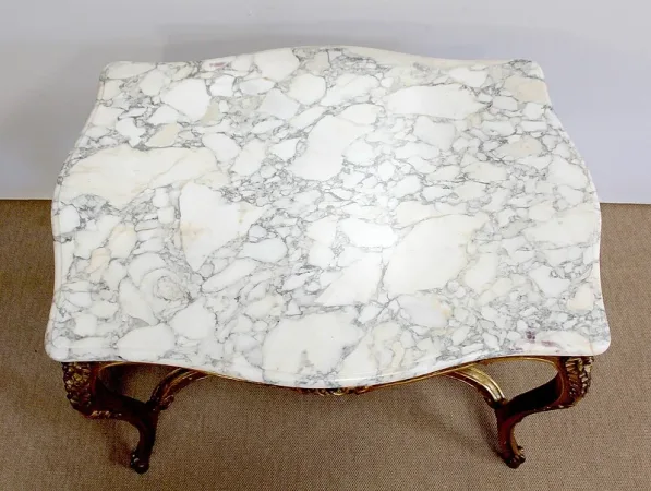Table de milieu en Marbre et Bois doré, style Régence - 2ème partie XIXe