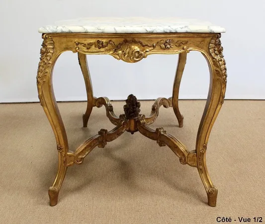 Table de milieu en Marbre et Bois doré, style Régence - 2ème partie XIXe