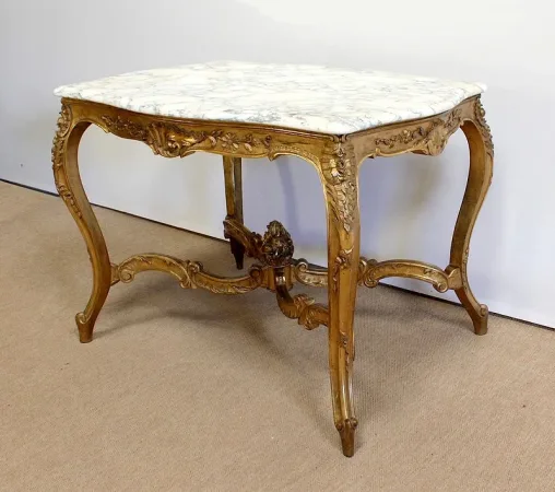 Table de milieu en Marbre et Bois doré, style Régence - 2ème partie XIXe