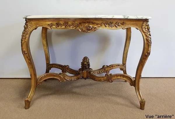 Table de milieu en Marbre et Bois doré, style Régence - 2ème partie XIXe