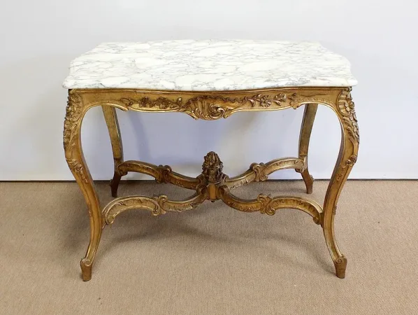 Table de milieu en Marbre et Bois doré, style Régence - 2ème partie XIXe