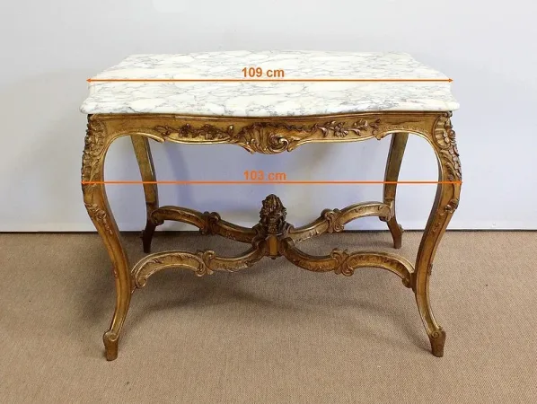 Table de milieu en Marbre et Bois doré, style Régence - 2ème partie XIXe
