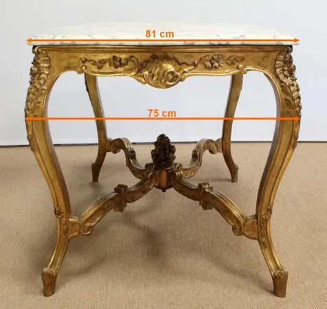 Table de milieu en Marbre et Bois doré, style Régence - 2ème partie XIXe