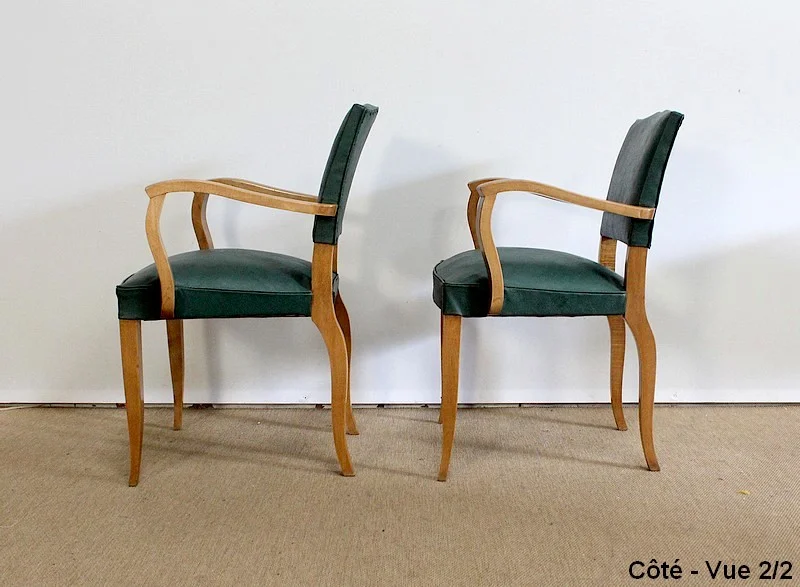 Paire de Fauteuils Bridge en Hêtre Naturel – 1950