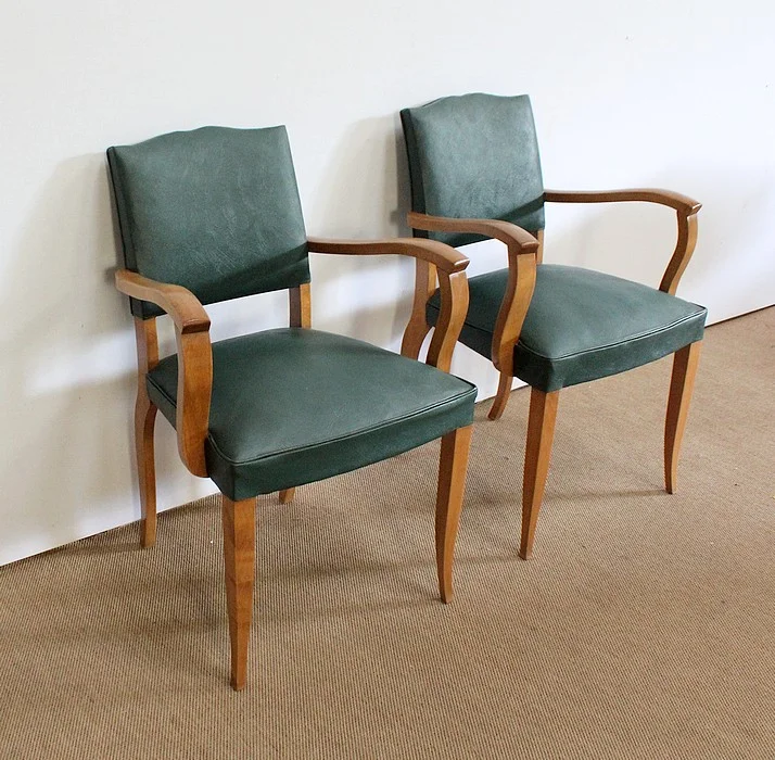 Paire de Fauteuils Bridge en Hêtre Naturel – 1950