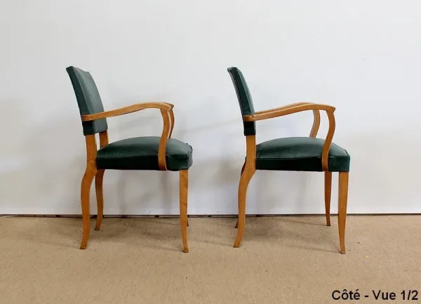 Paire de Fauteuils Bridge en Hêtre Naturel – 1950