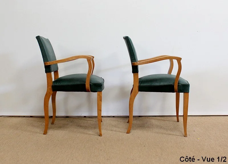 Paire de Fauteuils Bridge en Hêtre Naturel – 1950