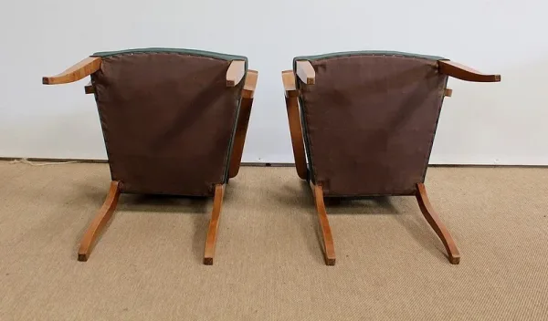 Paire de Fauteuils Bridge en Hêtre Naturel – 1950