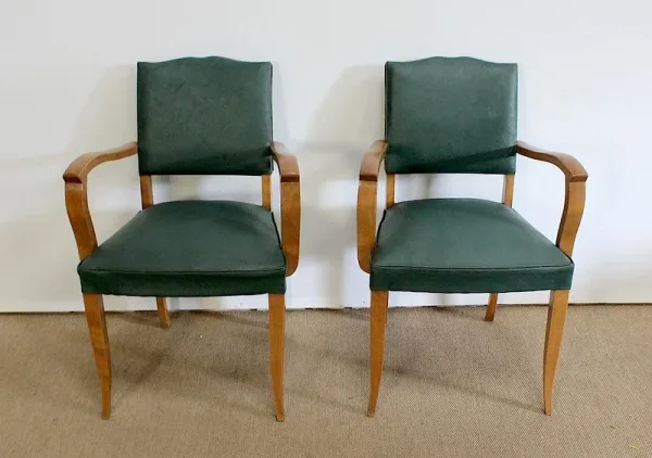 Paire de Fauteuils Bridge en Hêtre Naturel – 1950