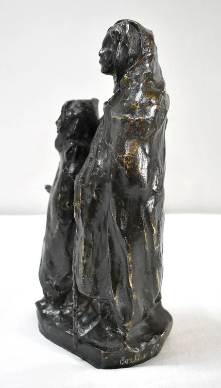 Bronze à Patine Brune, « L’Enfant et l’Aveugle », de B. Girardet – Début XXe