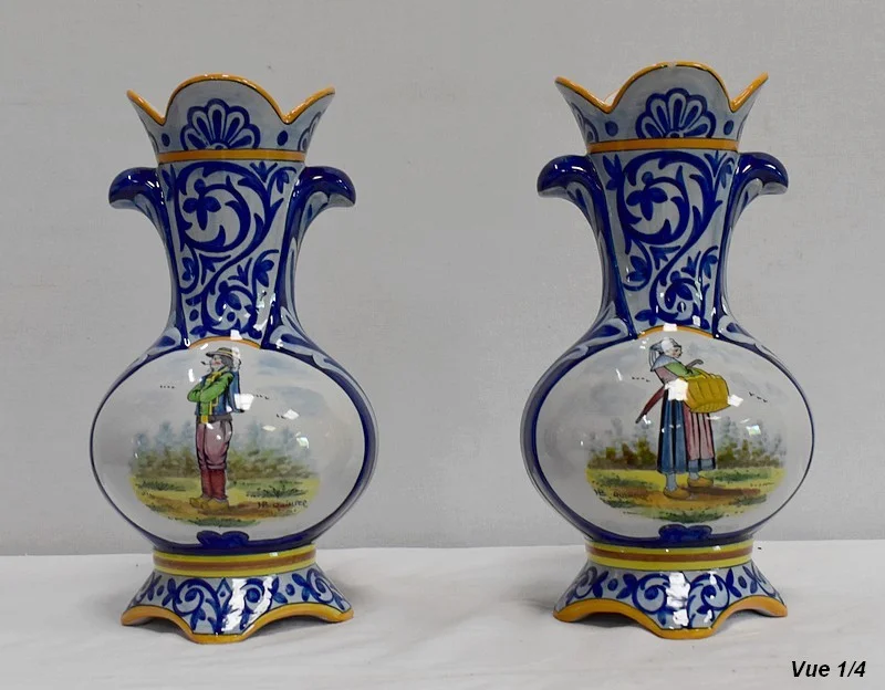 PAIR OF VASES IN QUIMPER FAIENCE