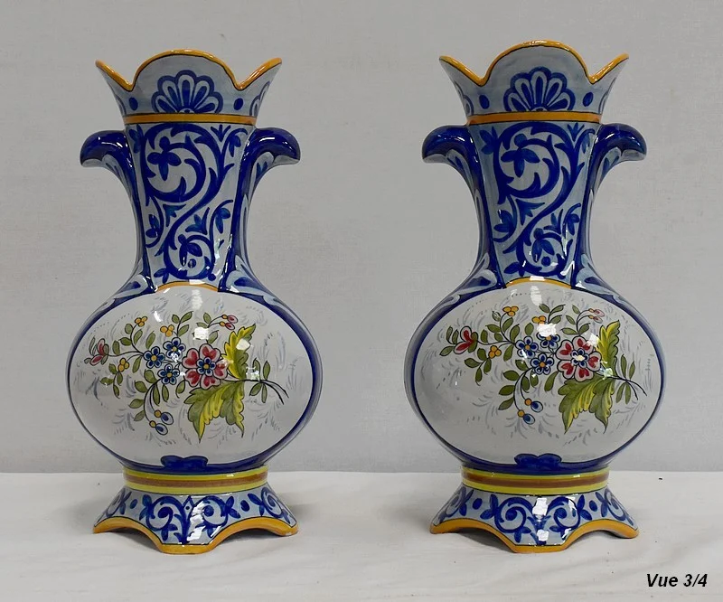 PAIR OF VASES IN QUIMPER FAIENCE