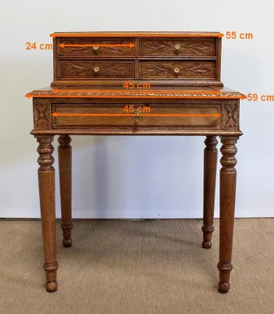Rare petit Bureau d’enfant à gradin en Chêne massif – Fin XIXe