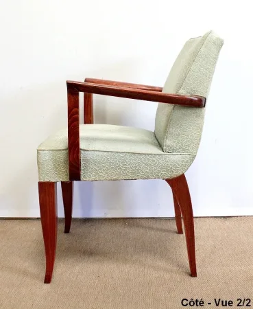 Ensemble 3 pièces, Paire de Fauteuils Bridge et Tabouret, Art Déco - 1940