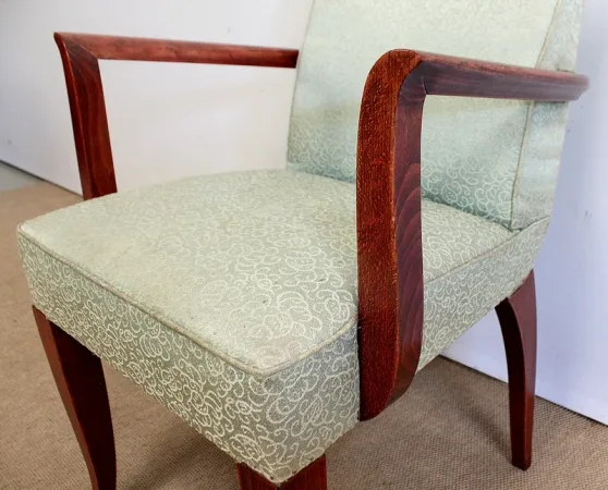 Ensemble 3 pièces, Paire de Fauteuils Bridge et Tabouret, Art Déco - 1940