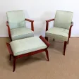 Ensemble 3 pièces, Paire de Fauteuils Bridge et Tabouret, Art Déco - 1940