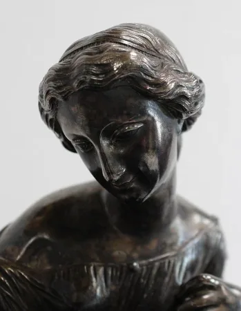 Encrier Double en Bronze argenté sur Marbre vert de mer – 1900