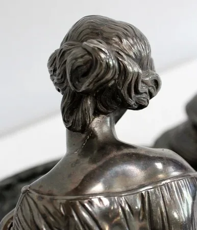 Encrier Double en Bronze argenté sur Marbre vert de mer – 1900