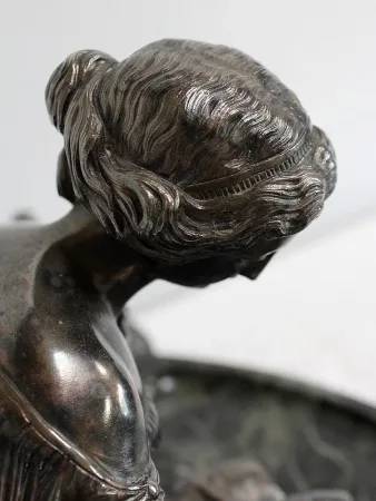 Encrier Double en Bronze argenté sur Marbre vert de mer – 1900
