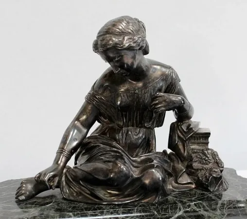 Encrier Double en Bronze argenté sur Marbre vert de mer – 1900
