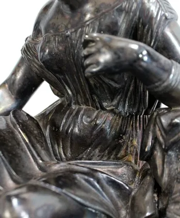 Encrier Double en Bronze argenté sur Marbre vert de mer – 1900
