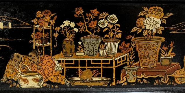 Coffret à Laque Noire et Décors Japonais - 1900