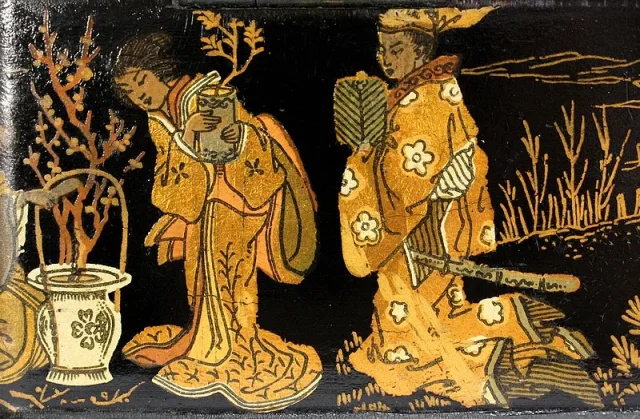 Coffret à Laque Noire et Décors Japonais - 1900