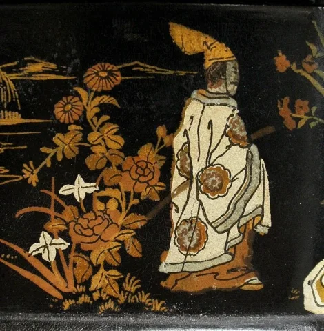 Coffret à Laque Noire et Décors Japonais - 1900