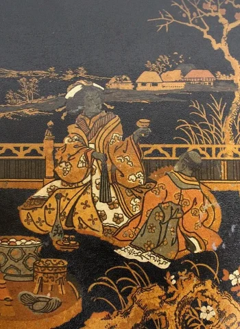 Coffret à Laque Noire et Décors Japonais - 1900