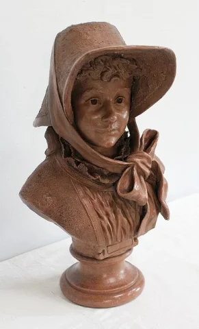 Important Buste de Femme en Terre Cuite, signé A. Blanc – Époque 1900