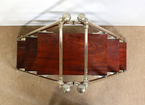 Rare Etagère de Bateau en Acajou massif et Métal chromé – 1920