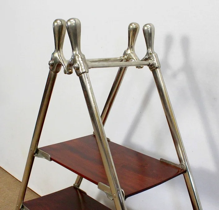 Rare Etagère de Bateau en Acajou massif et Métal chromé – 1920