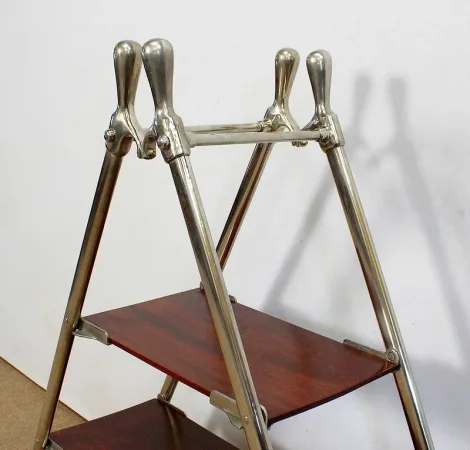 Rare Etagère de Bateau en Acajou massif et Métal chromé – 1920