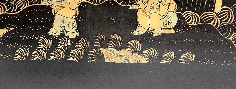 Importante Boîte Asiatique en Bois Laqué Noir, époque Napoléon III – Milieu XIXe