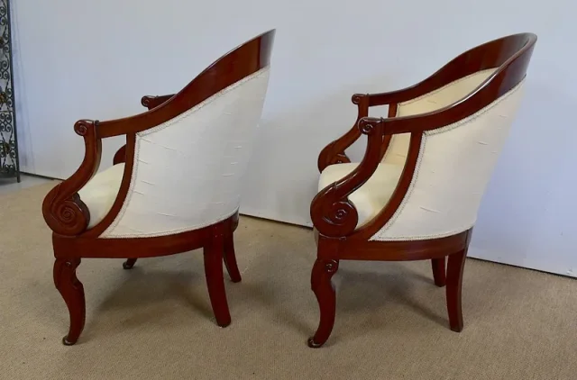 Paire de Fauteuils Gondoles en Acajou massif, époque Restauration – Début XIXe