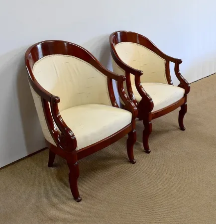 Paire de Fauteuils Gondoles en Acajou massif, époque Restauration – Début XIXe