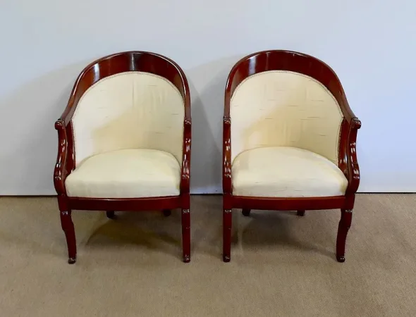 Paire de Fauteuils Gondoles en Acajou massif, époque Restauration – Début XIXe