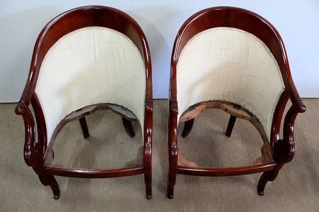 Paire de Fauteuils Gondoles en Acajou massif, époque Restauration – Début XIXe