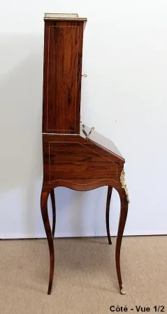 Petit Bureau Vitrine en Palissandre et Marqueterie, époque Napoléon III – Milieu XIXe